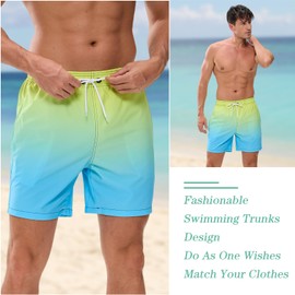 Vorvowry Men's Waterproof Quick-Drying Swimming Trunks, Comfortable Adjustable Drawstring Swimming Trunks, Fashion Swimwear for Men with Zip Pocket, green blue