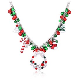 NLCAC Christmas Jingle Bell Necklace Women Christmas Ornament Bib Statement Necklace Xmas Gift Jewelry (Silver)