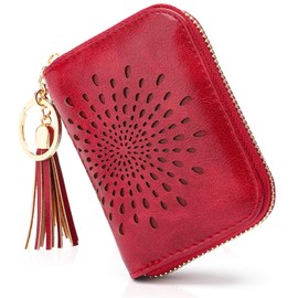 APHISON RFID Credit Card Holder Zipper Card Case Keychain Small Wallet for Women 1927 RED