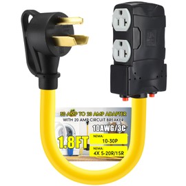 Tellegloww 1.8FT 30 to 20 Amp 110V Dryer Distribution Adapter Compatible with NEMA 10-30P to 4X 5-20R/ 5-15R, 3 Prong Dryer Wall Socket to 4X Household Outlet with 20A Circuit Breaker, ETL Listed