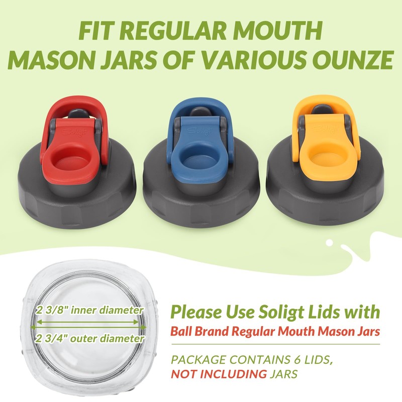 Soligt 6 Pack Mason Jar Lids, Regular Mouth Pour Spout