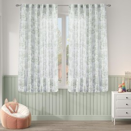 Jinchan - Cortinas florales de lino para recámara de 63 pulgadas de largo, diseño de conejito de Pascua, color verde salvia, cortinas francesas con estampado de animales, 2 paneles