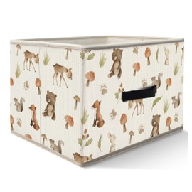 Nogrit Woodland Nursery Storage Bins Box, Toybox for Boys Girls, Forest Animal Mushroom Foldable Baskets Organizer Container with Handles for Bedroom Bathroom Kids Nursery Clothes Toys Books