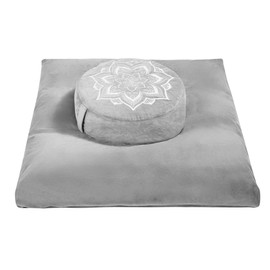 hunnidspace Meditation Zafu Cushion Set with Buckwheat Hulls & Memory Foam - Ergonomic Support for Yoga & Sitting - Removable Machine-Washable Luxury Velvet Cover - for Adults and Kids (Grey)