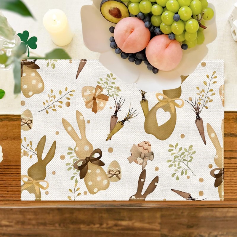 ZCHOMI Easter Bunny Brown Placemats Set of 4, 12x18 Inch