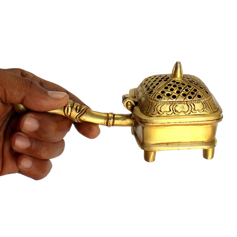 Esplanade Brass Incense Burner Dhoop Dani Stand with Handle- 15