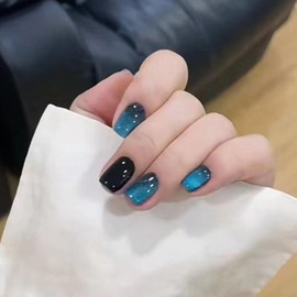 XUZOO Simple Nail Tips, 24 Nailtips, Short and Long, Cute, Stylish, Popular, Solid, Simple, Nail Sticker, Nail Tool, Double Sided Tape Included (Blue)