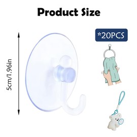 YANWANDEFA 20 PCS Clear Suction Hooks Reusable PVC Sucker Pads with Hook Multi-Purpose Vacuum Suction Cup Hooks for Bathroom Kitchen Door Window Hanging Items