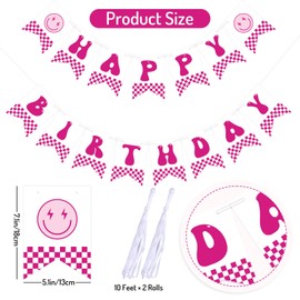 JarThenaAMCS Hot Pink Smile Face Party Banner Pink Preppy Happy Birthday Bunting Garland Handmade Paper Banner for One Happy Dude Birthday Baby Shower Y2k Party