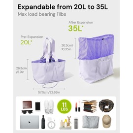 BENEUNDER Tote Bag for Women, Foldable Gym Tote Bag, Beach Tote Bag, Lightweight Shoulder Bag for Travel, Work, Sports(Large/Extra Large)