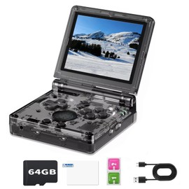 RG35XXSP Flip Retro Game Console,3.5 Inch IPS Screen 640x480,Built-in 64GB TF Card,with 3300mAh Battery Linux System Classic Game Console,Support HD and TV Output Casual Game Console(Black)