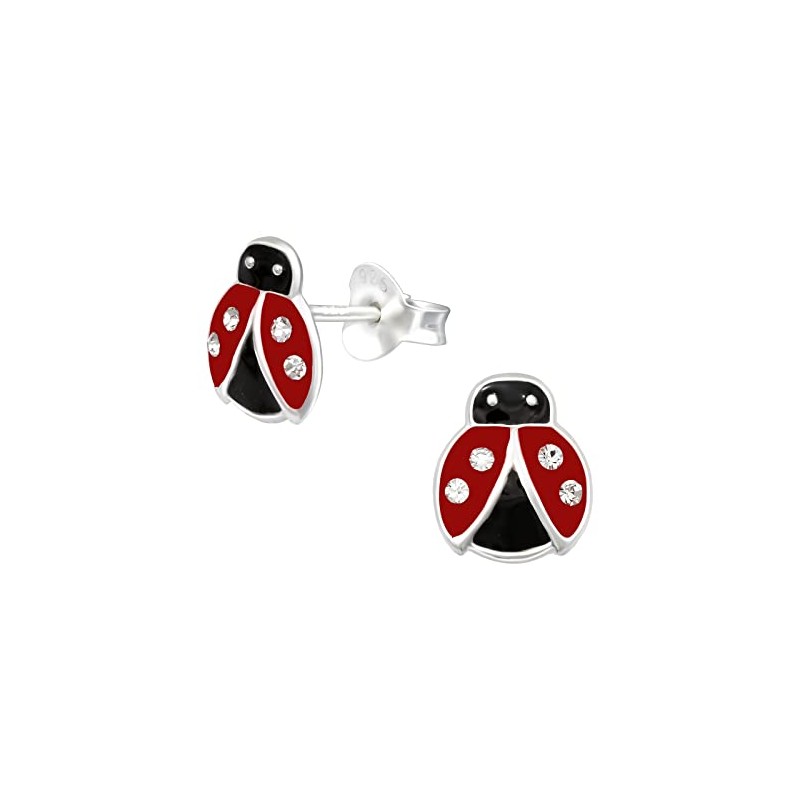 Ladybird Earrings with Crystal Stones - 925 Sterling Silver