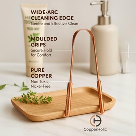 Copperholic Tongue Scraper Set (2 Pack) – Pure Copper Cleaner Kit with Bamboo Toothbrush with Charcoal Bristles & Travel Case – Daily Oral Hygiene Tool for Men & Women