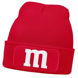 MoonWorks® Men's Beanie Patch Knitted Hat with Letter M Print Fancy Dress Carnival Funny Hat Men, red
