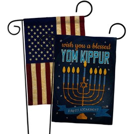 Breeze Decor Blessed Yom Kippur Garden Flag Pack The Day of Atonement in Judaism Repentance Prayer USA Vintage Applique House Banner Small Yard Gift Double-Sided, 13"x 18.5", Thick Burlap