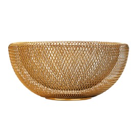 IBWell Metal Wire Woven Fruit Storage Bowl Basket for Kitchen, Large Black Mesh Fruit Stand, for Apple, Pineapple, Banana, Orange, Lemon, Pear, Strawberry, Watermelon (Gold, Nomal)