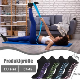 Newofview 4 Pairs Yoga Socks Non-Slip Socks Women Men 37-42, Stopper Socks Non-Slip Socks for Pilates Yoga Barre Dance Ballet Trampoline Fitness Hospital Rehabilitation, Purple, pink, blue, green