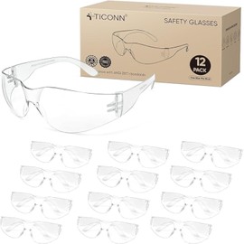 TICONN 12 Clear Safety Glasses for Men, Safety Goggles with Scratch Impact Resistant Meets ANSI Z87.1 Standard (12 Pack)