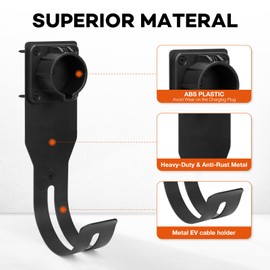 EV Charger Holder, Upgraded Charging Box Holder and Wall-Mount Connector Nozzle Holster Dock with J-Hook for SAE J1772 EV Charging Box Holder for Electric Vehicles