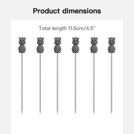 8Pcs Stainless Steel Creative Koala Cocktail Picks Reusable Toothpicks Fruit Picks Cocktail Sticks Toothpicks for Party Wedding Martini Drinks Fruit Sticks(Pineapple Ancient silver)