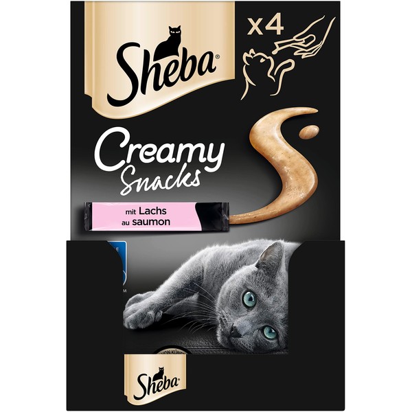Sheba Creamy Snacks - Friandise crémeuse pour Chat au Saumon (MSC) - Bâtonnets Pratiques à lécher à la Main - 44 x 12 g