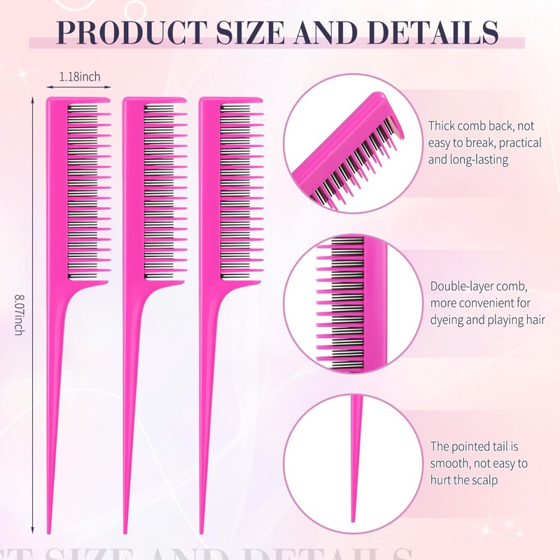 Leinuosen 3 Pcs Triple Teasing Comb for Women Plastic Rat