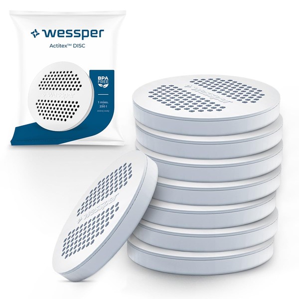 Wessper MicroDisc Water Filter Pack of 8 | Filter Disc Replacement for Brita MicroDisc Drinking Bottles and Carafes | Ncht Gwebte Activated Carbon, Microparticles, Reduction of Chlorine and Heavy