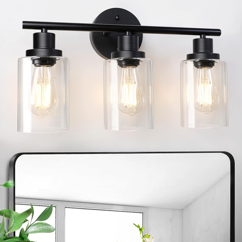 Unicozin Modern Bathroom Light Fixtures, 3 Light Vanity Lights, Black
