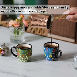 Ceramic Espresso Cups Set of 2-5.5 oz Cute Tea cups Demitasse Espresso cups with Handle, Modern Stackable Ceramic coffee cups Set for Lungo (Green/Blue)