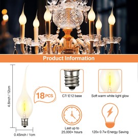 Meonum 18 Pcs Silicone Dipped Candle Light Bulbs, LED Silicone Candle Bulbs, 0.7 Watts Chandelier Light, C7 Lamps, E12 120V White Soft Coating Lighting for Window Candelabra, Chandelier (Gold Glow)