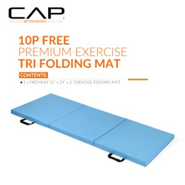 CAP Barbell Folding Exercise Mat – Durable, Anti-Tear, Thick Padding for Fitness, Aerobics, Gymnastics & Home Workouts. 72"L x 24"W x 2"Thick. BLUE