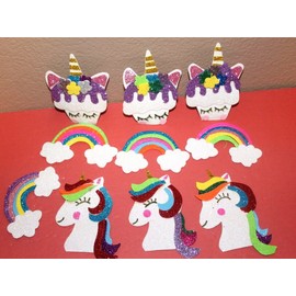 UNICORN GLITTER BIRTHDAY PARTY SUPPLY DECORATION FOAM FOMI FIGURES 10 PACK NEW