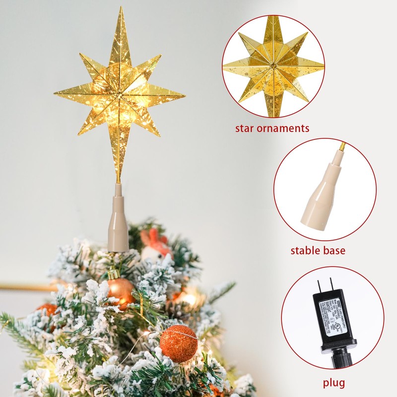 MUMTOP Christmas Tree Topper, Gold Christmas Star Tree Topper with