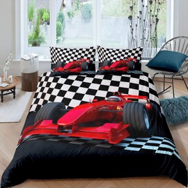 Loussiesd Boys Car Bed Linen Set, Geometric Formula Racing Car Bed Linen, 135 x 200 cm, Children, Boys, Extreme Sports Duvet Cover Set for Bed, Teenagers, Youth, Man Bedding Set, Formula Car Print, 2