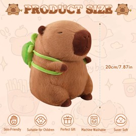 RCYHCY Capybara Plush Toy, 20 cm Capybara Cuddly Toy, Capybara Wearing Turtle, Cute Capybara Plushies, Simulation Capybara Plush Toy, Large Birthday Gift for Children
