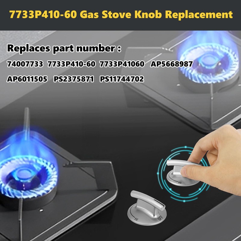5 Pack 7733P410-60 Surface Burner Knobs Replacements Compatible with Whirlpool