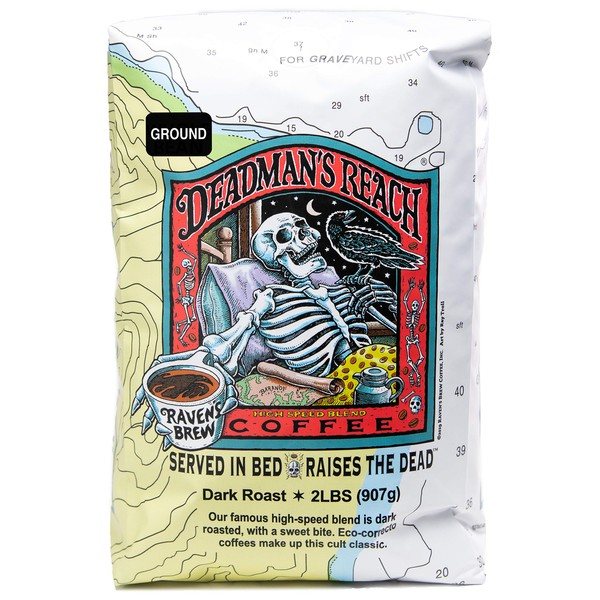 Raven's Brew Coffee High Caffeine Coffee Dark Roast Ground - Deadman's Reach 2lb