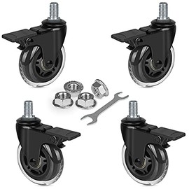 Hirate 3" Stem Swivel Casters Heavy Duty Lockable Casters 1/2"-13 Threaded Stem Wheels - Pack of 4 for Furniture Trolley Dolly, Included with Flange Lock Nuts