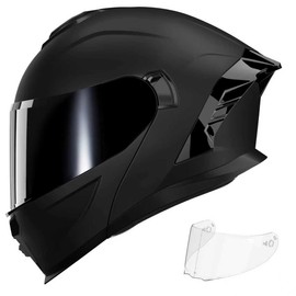 Motorcycle Helmet,Motorcycle Dual Visor Flip up Modular Full Face Helmet JR-815,DOT Approved Motorbike Helmet with 2 Visors for Adults Men Women(M,Matte Black-B)
