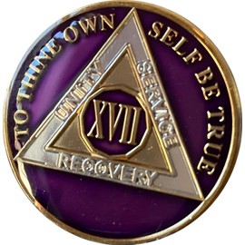 Ranger Industries 17 Year AA Medallion Metallic Purple Tri-Plate Sobriety Chip XVII
