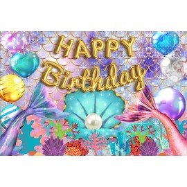 ChloropLastid Mermaid Backdrop for Girl Mermaid Party Under The Sea Mermaid Birthday Backdrop Glitter Blue Purple Scales Mermaid Birthday Party Decoration Mermaid Party Banner 7x5ft