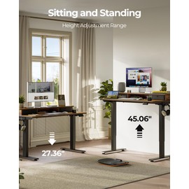 TENKIA 55x24 Inch Electric Standing Desk with Double Drawers, Adjustable Height Stand Up Desk, Sit Stand Home Office Desk with Storage Shelf, Rustic Brown Top