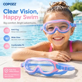 COPOZZ Kids Anti-Fog Swim Goggles – Big Frame Wide View Eyewear for Boys & Girls Swimming