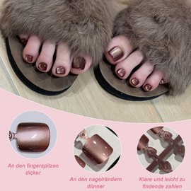 Auriselle Pack of 14 Crystal Cat Eye Press On Toenails, Shiny Red Gradient, Square Fake Toenails, Medium French Fingernails, Artificial Nails for Women