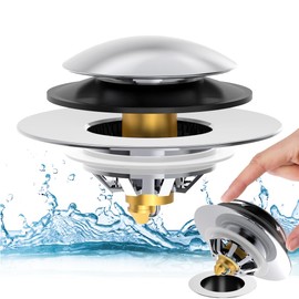 Bathtub Drain Stopper with Hair Catcher, Anti Clogging Bath Tub Drain Stoppers, Replaces Lift and Turn, Tip-Toe and Trip Lever drains for Tub, Easy Install and Clean (Chrome Silver)