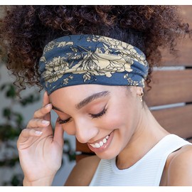 Huachi Wide Headbands for Women Non Slip, Thick Womens Floral Headbands Boho Elastic Hair Bands for Women's Hair, Stretchy Sweat Headband for Workout Running Working