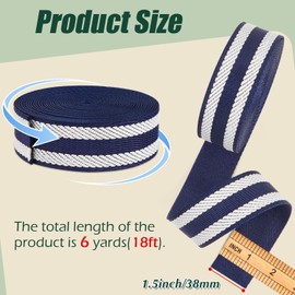 Cotton Webbing 1.5 Inch Straps for Bags, 6 Yards Jacquard Webbing 1.5", Heavy Duty 1 1/2 in Navy Blue White Stripes Webbing for Backpack Luggage Shoulder Bag Handbag Guitar Belt