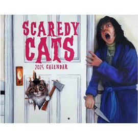 Scaredy Cats Calendar 2025 Funny Cats Wall Calendar 2025 Scaredy Cats Season Wall Decoration Horror Films Cats Monthly Planner 2025 Gift for Horror Fans and Cat Lovers