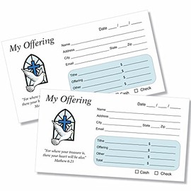 100 Tithes and Offering Envelopes for Church, 3 5/8" x 6 1/2", 24lb White Wove Paper, Full Color Printing on the Front Side, Dry Gummed Flap, Made and Printed in USA
