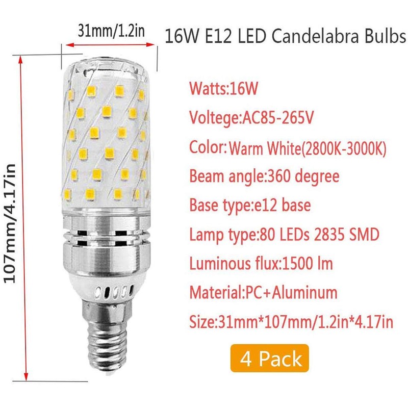 E12 LED Corn Bulbs 16W LED Candelabra Bulb (4 Pack)